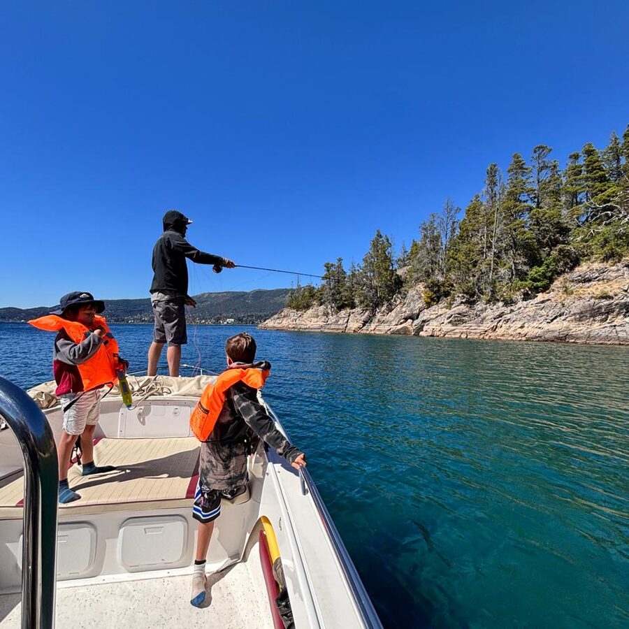 Fly fishing from the boat on Lake Nahuel Huapi